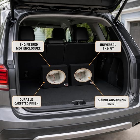 SONDPEX 6x9 Car Speaker Boxes,Premium MDF Enclosure for Clear Sound 2 Pack