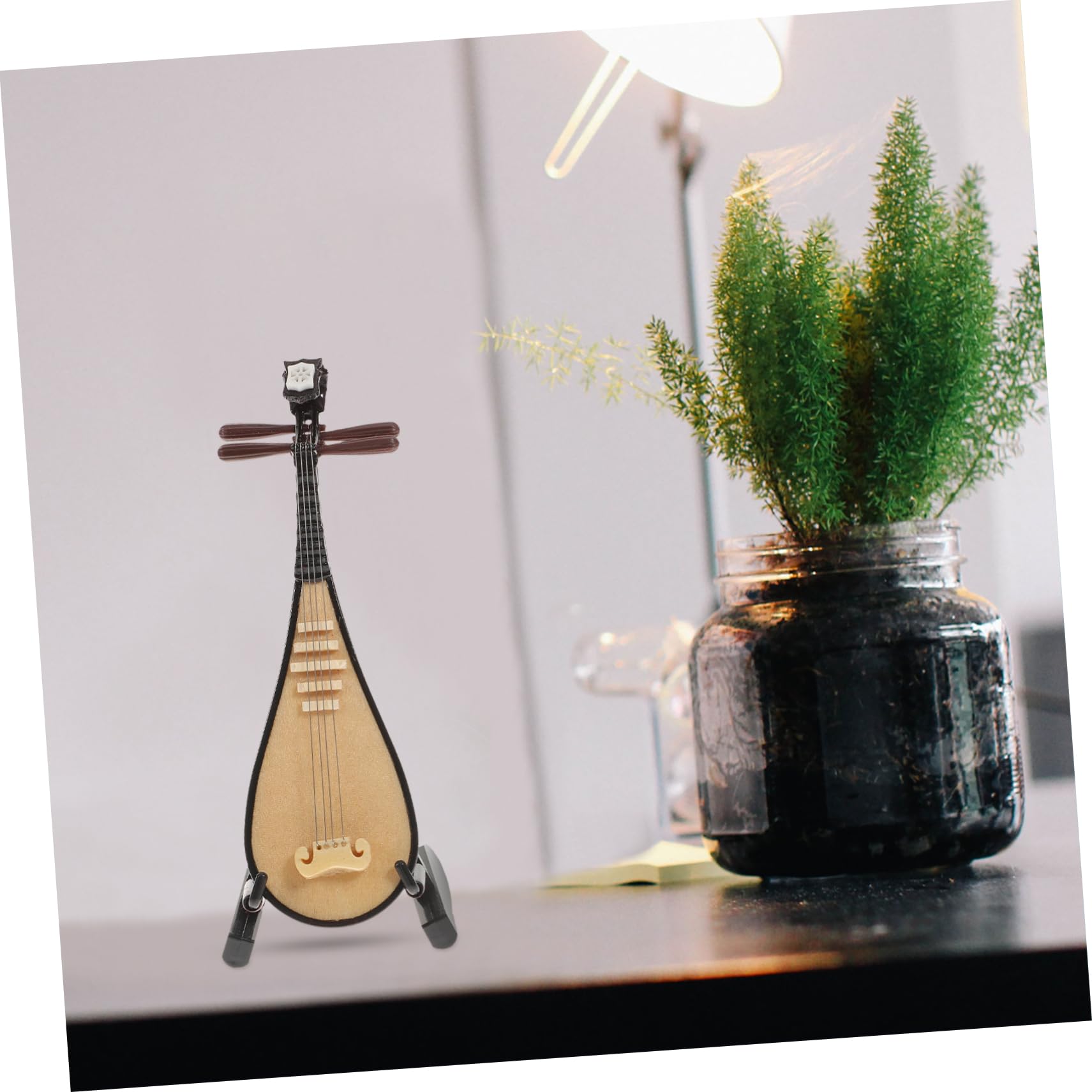 Vaguelly Modèle Miniature de Pipa Instrument de Musique Compact et Léger en Bois et Plastique Accessoire Unique pour Décoration et Photographie