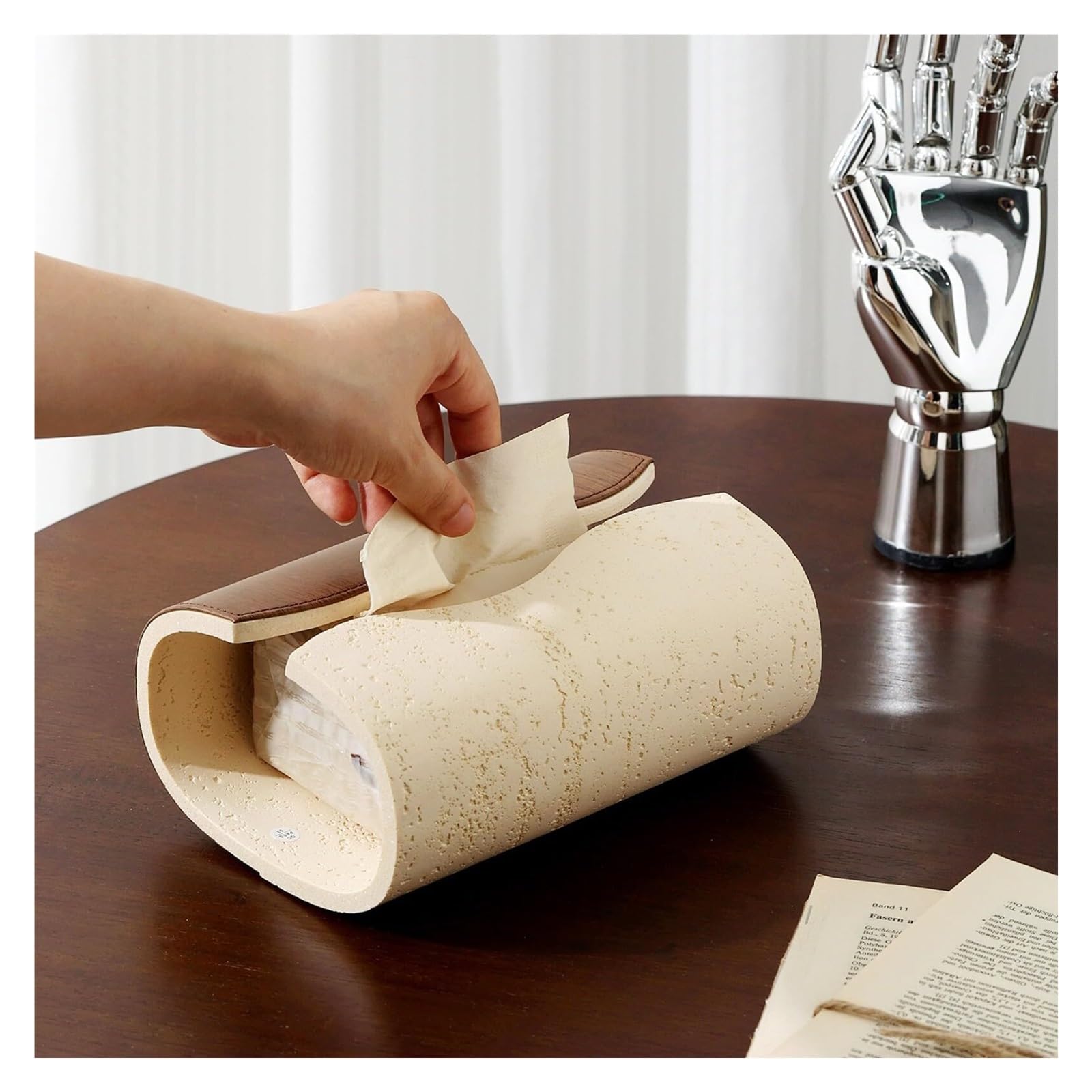 Kosmetiktuch-Spenderbox Natürliche Travertin-Texturen, Taschentuchbox-Abdeckung, rechteckige Körnung, Schwerer Sandstein-Halter Must-Haves für die Wohnung(White)