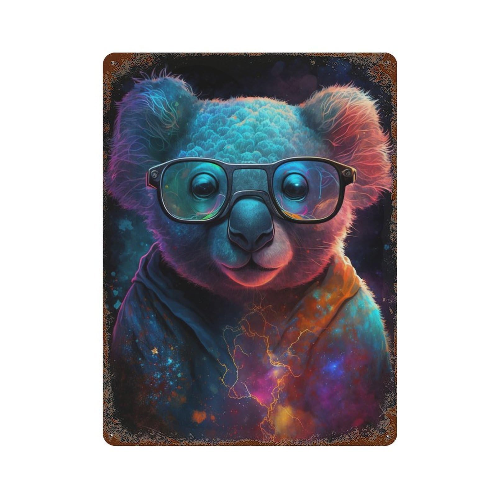 Cosmic Koala Glasses 15.7"x11.8" Decorative Tin Sign, Farmhouse Wall Decor for Farmhouse, Kitchen And Entryway Decor