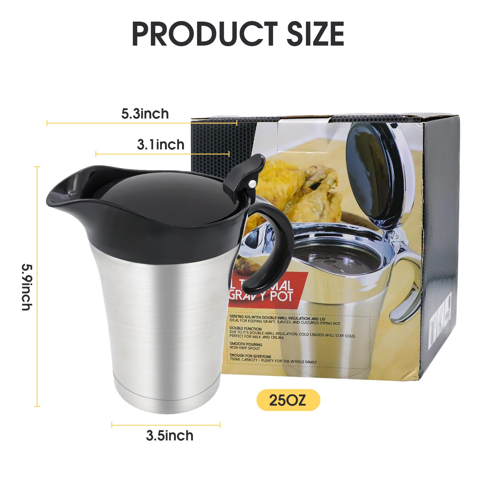 Doppelt isolierte Sauciere aus Edelstahl mit Scharnierdeckel, 750 ml, 2 Stück