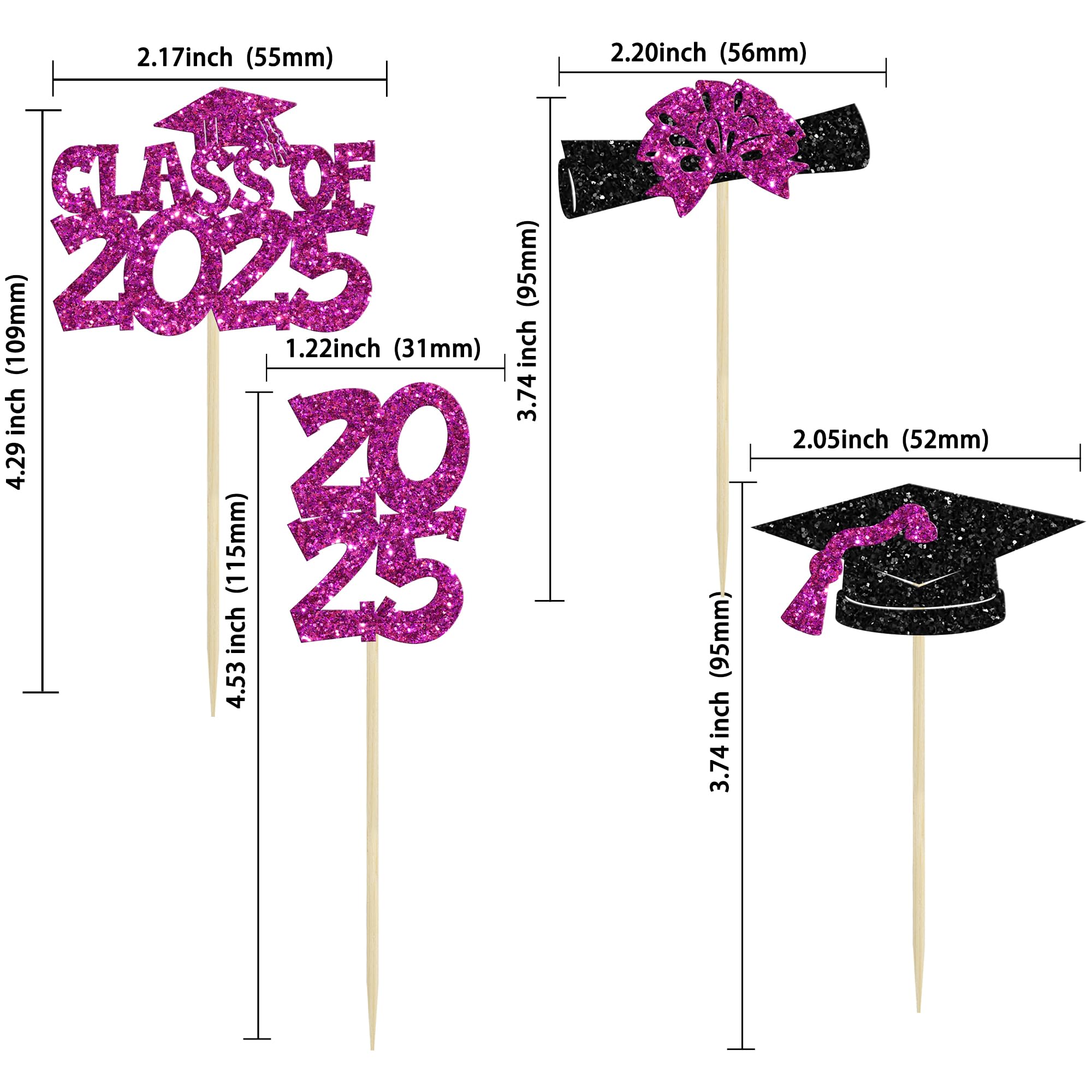Ephlyn 36Pcs 2025 Graduation Theme Cupcake Toppers Glitter Class of 2025 Congrats Grad Diploma Graduation Cap Cupcake Picks for 2025 Graduation Theme Party Cake Decorations Supplies Purple - Image 2