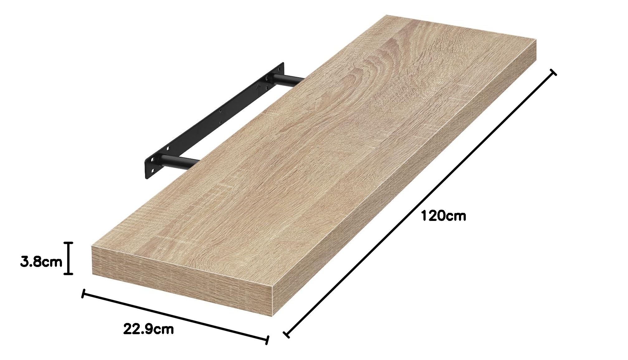 EUGAD 0120QJ Wandplank, boekenplank, hangplank, dvd-plank, cd-plank, plank, hout, 120 cm, eiken