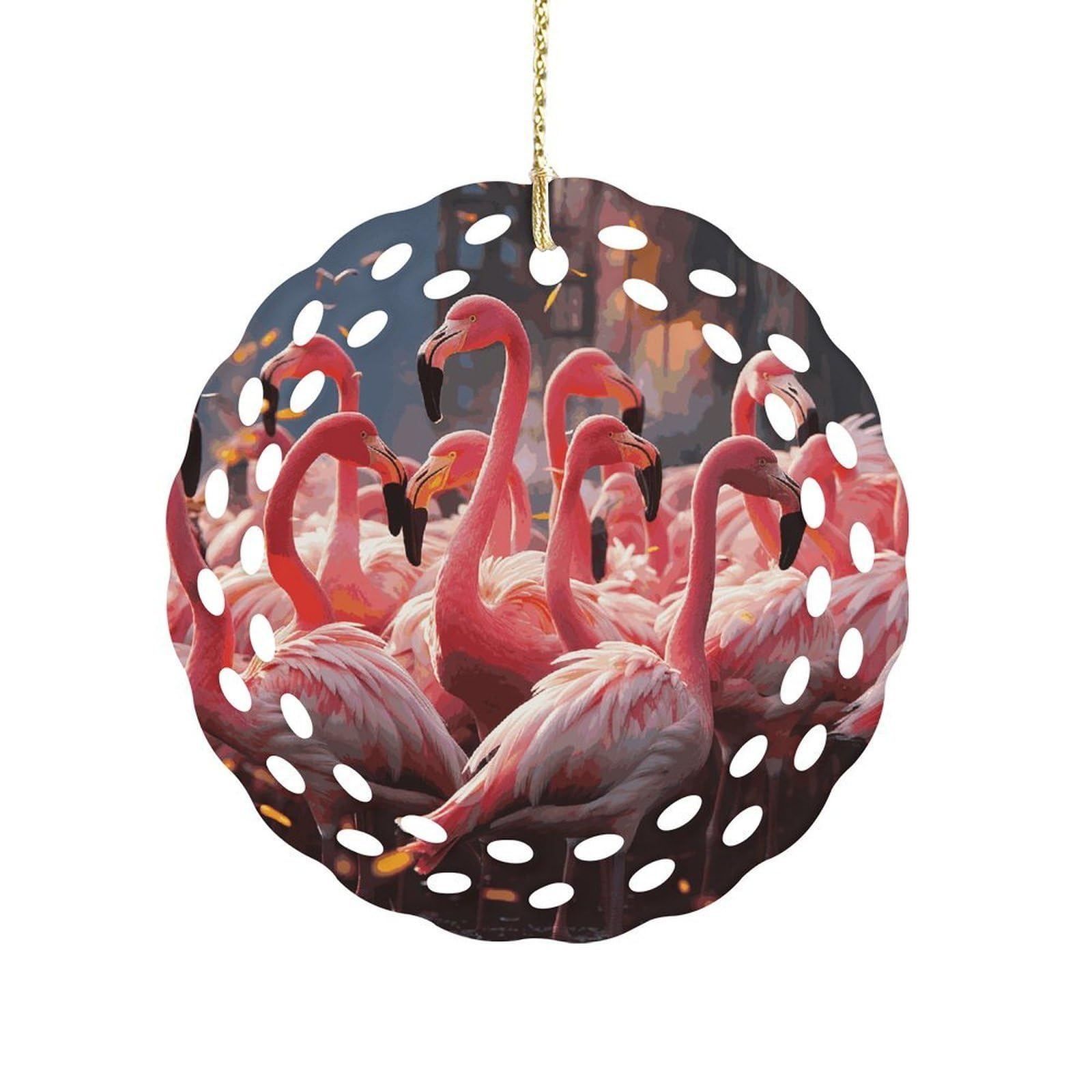 Fodpand Women's Style Flamingos Partying Ceramic Ornament For Home Decor 3.2" Round Tree Decoration Christmas Ornaments For Men Double-Sided Design