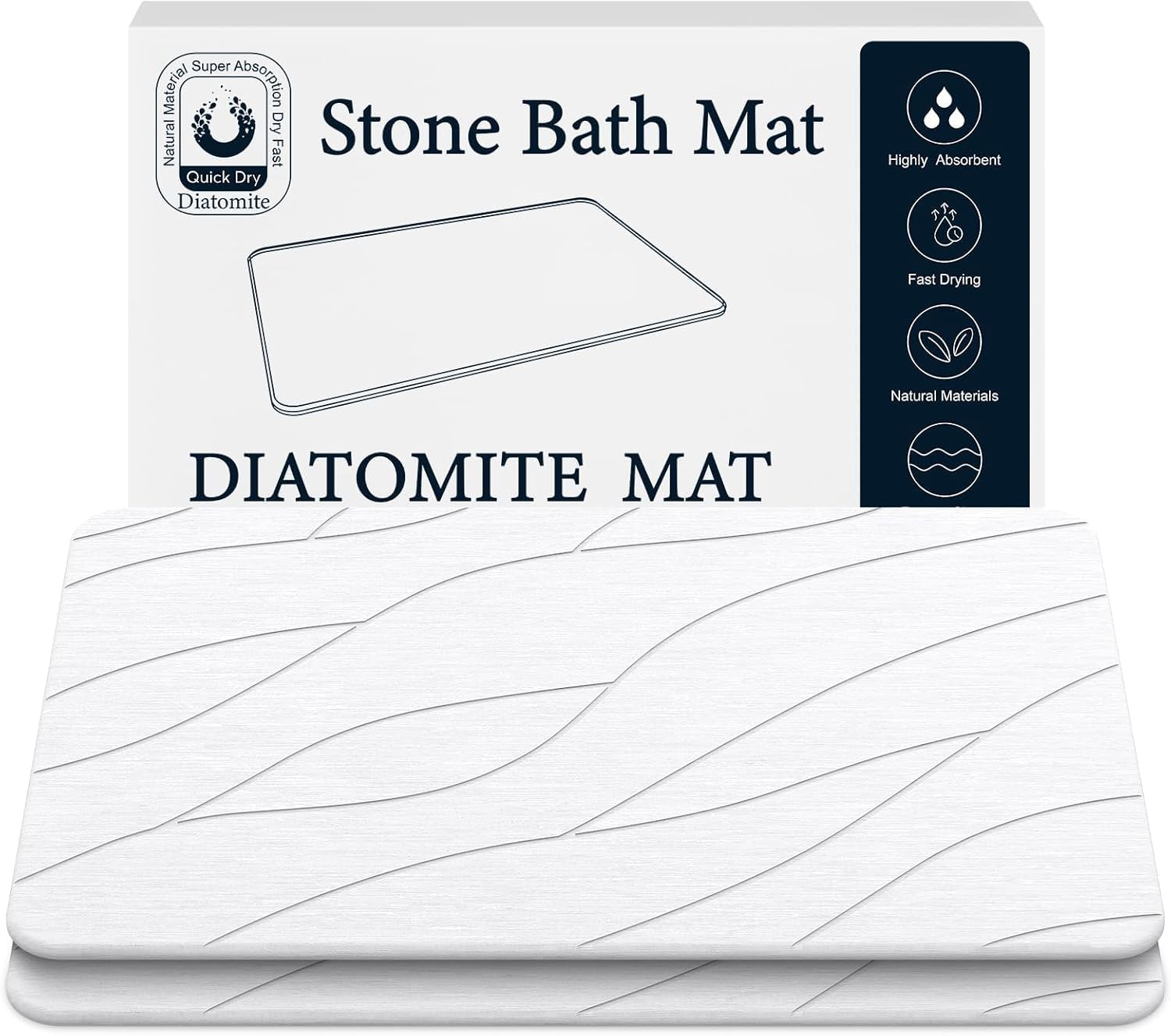 Closefriend Diatomite Stone Bath Mat - Fast Drying Bathroom Stone.Absorbent Quick Dry Diatomaceous Earth Bath MatNonslip - White 2 Pack