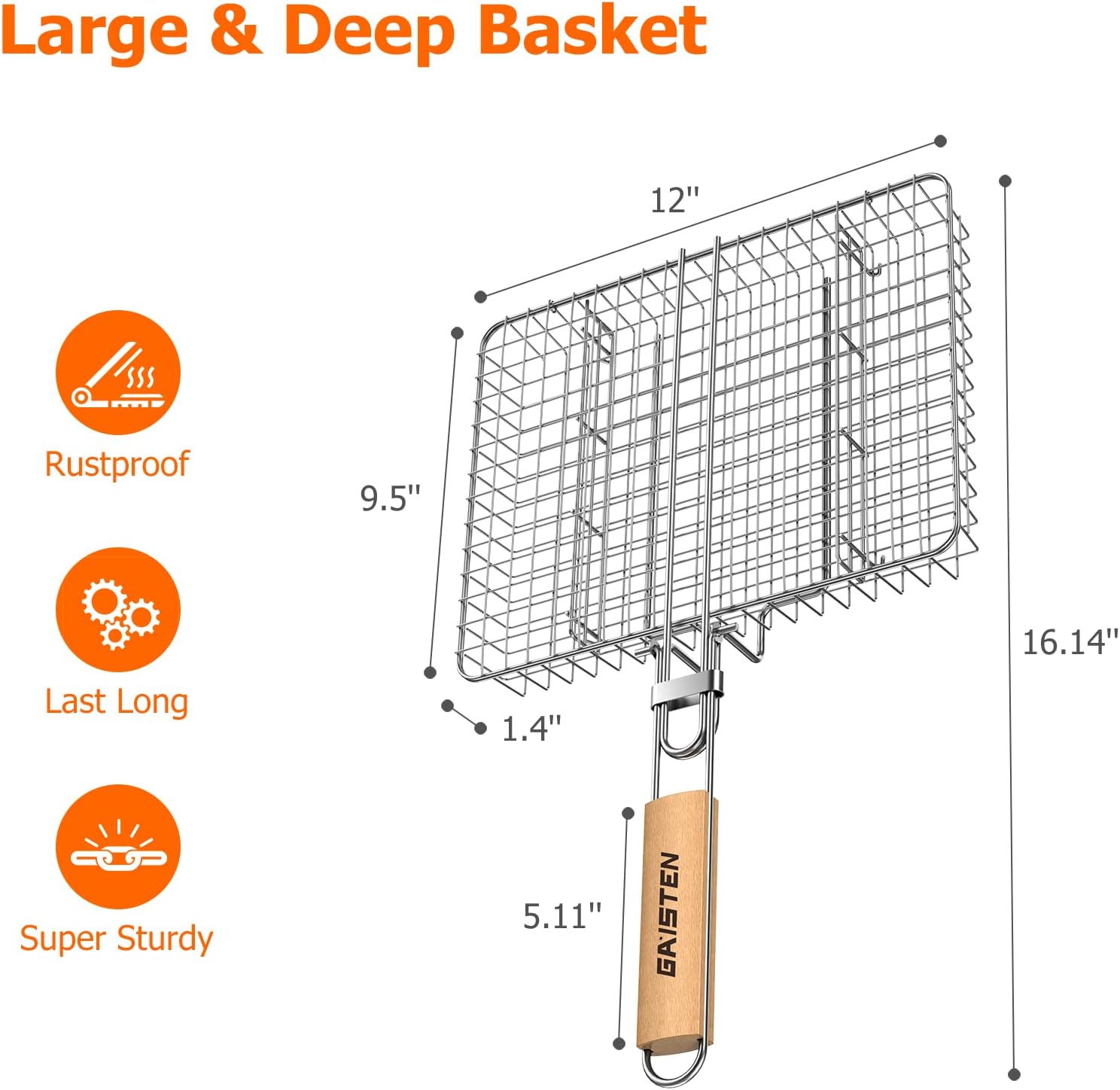 Fish Grill Basket, Portable Grill Basket for Fish, Vegetables, Shrimp, Steak, 304 Stainless Steel Grill Accessories, Heavy Duty, Large BBQ Basket : Patio, Lawn & Garden