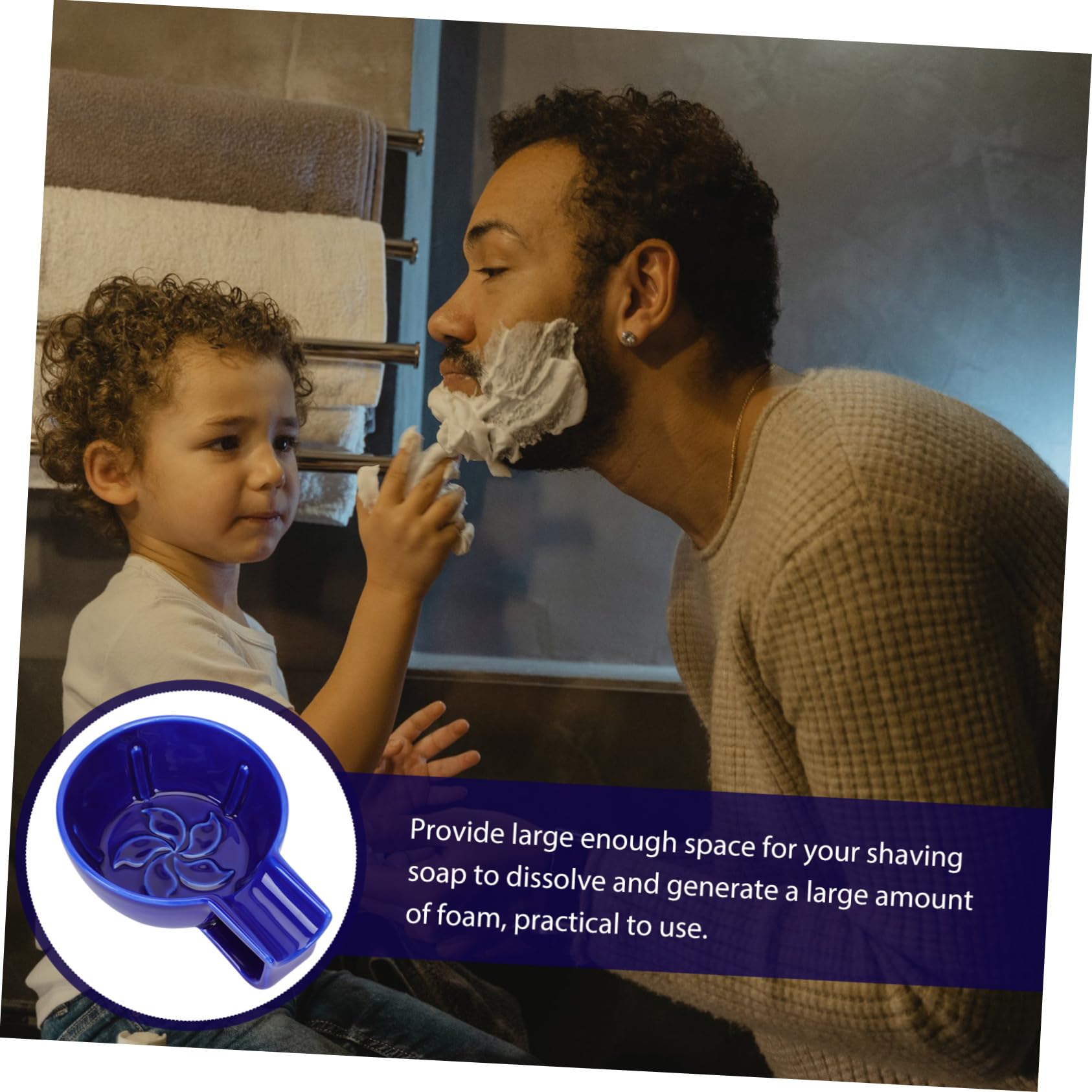 Ciotola da Barba in Ceramica Blu con Liscio e Bocca Larga Ciotola per Sapone da Rasatura Maschile Accessorio Pratico e Resistente per Uso Quotidiano