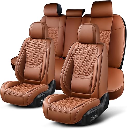 Miniatura 8 de Fundas de asiento delantero de automóvil, par de fundas de asiento delantero de cuero transpirable con reposacabezas, funda universal de asiento de
