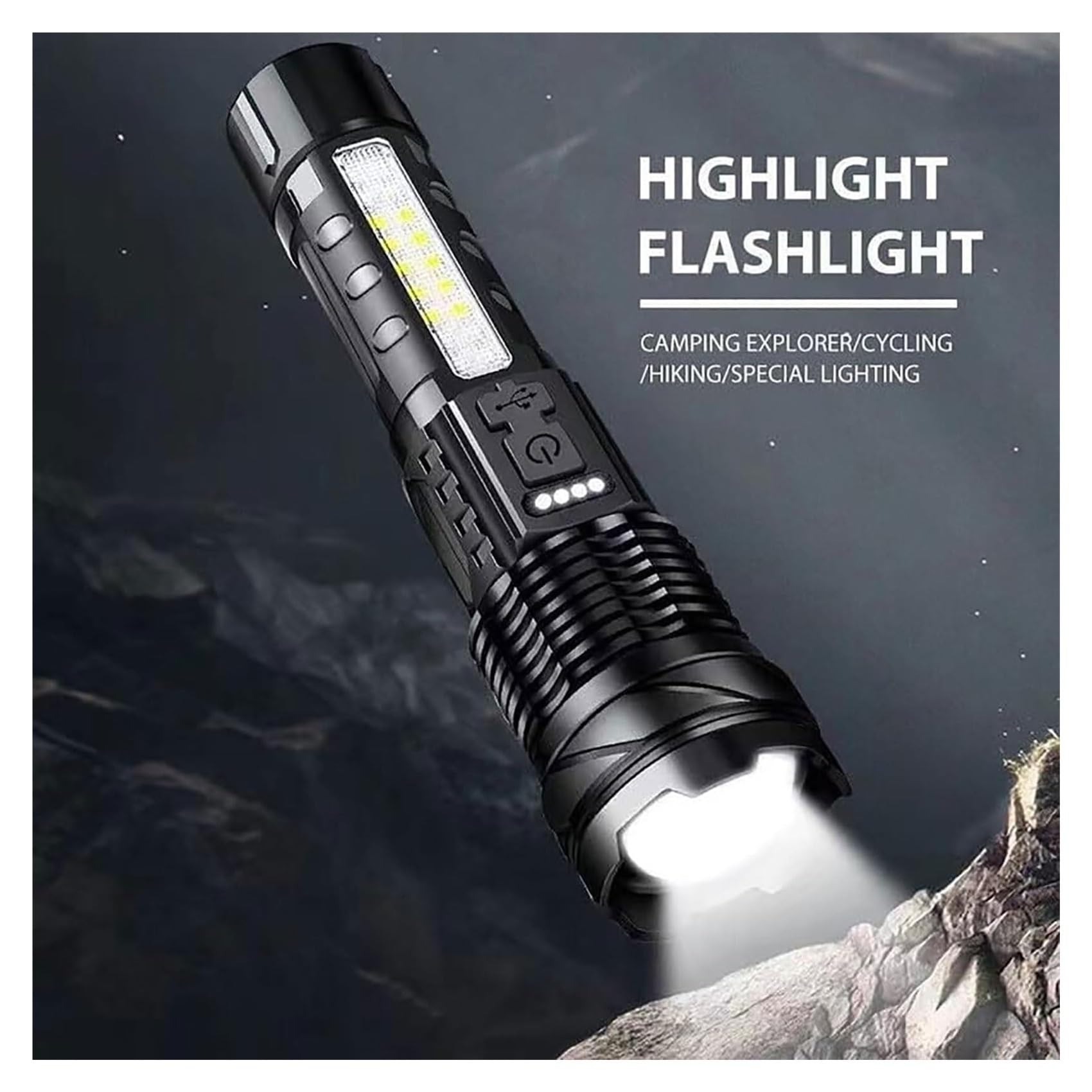 Outdoor Strong Light Flashlight USB Rechargeable 1500 Lumens, Earc Strong Flashlights High Lumens, Flash Lights for Camping, Waterproof, Zoomable(2 pc)
