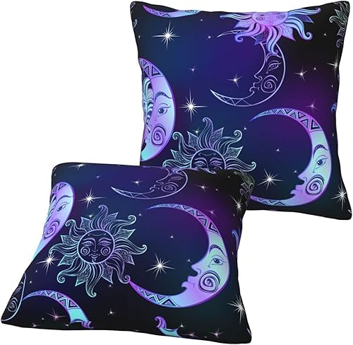 Fundas de almohada moradas, sol, luna, estrellas, patrón de doble cara, fundas de cojín cuadradas para sofá, fundas de cojín de 18 x 18 pulgadas disponible en Yaxa Peru