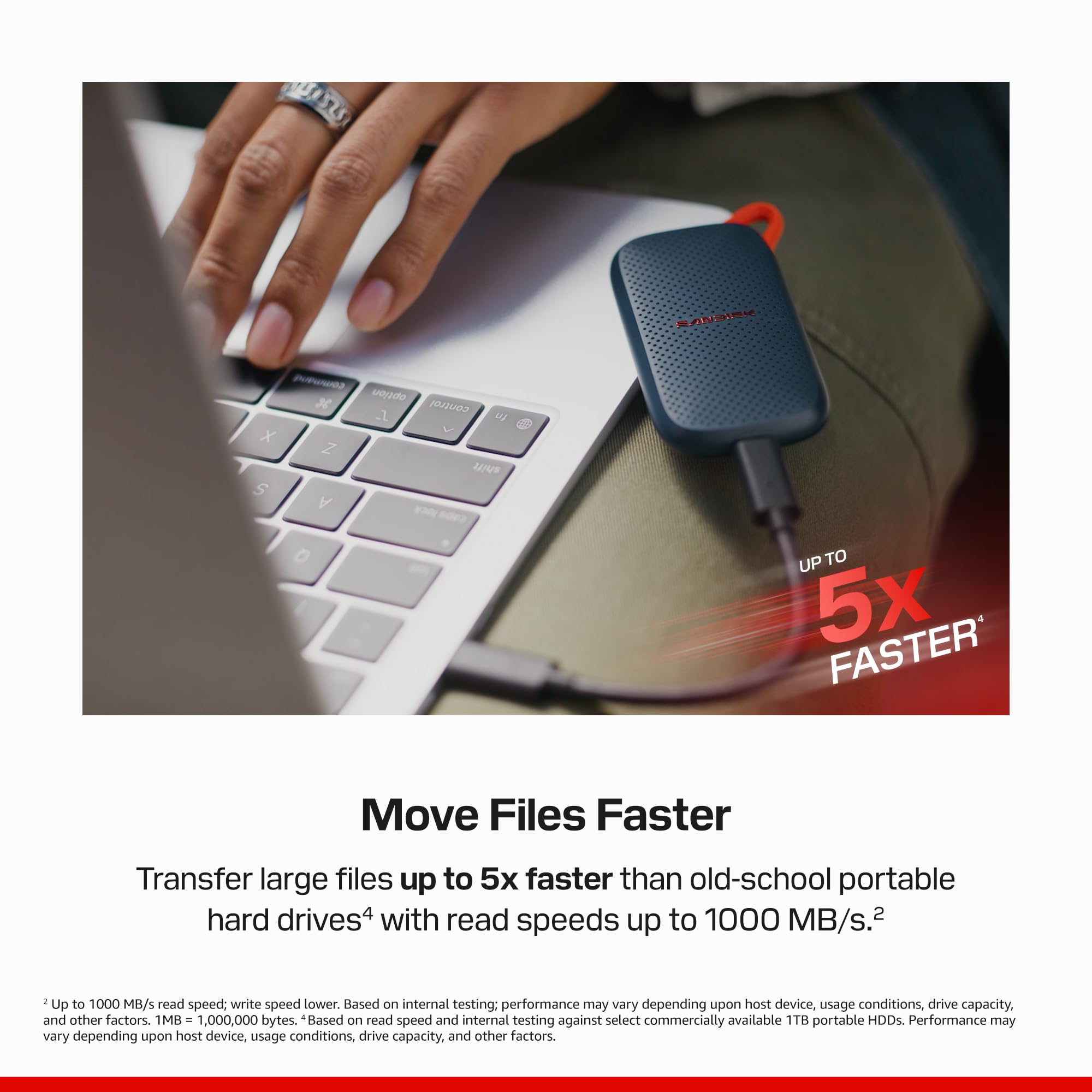 SanDisk SSD Portatile 2 TB USB (Type-C, compatibile con laptop e tablet, Fino a 1.000 MB/s, Formato tascabile, Protezione da cadute fino a 2 metri)