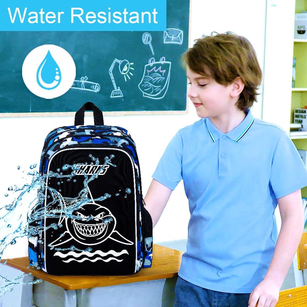 3Pcs Glow in The Dark Backpack, 17 Inch Shark Bookbag for Boys With Lunch Box, School Laptop Backpacks Set For Teens(Blue) - Image 6