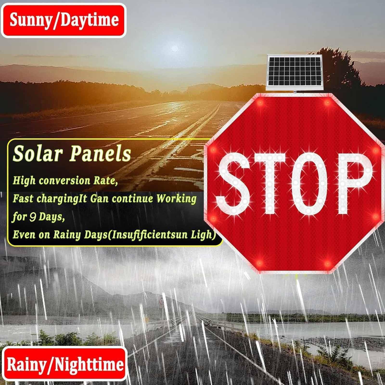 Señal de parada LED solar intermitente, IP66 impermeable, señal de seguridad vial de 24 pulgadas para entrada y estacionamiento