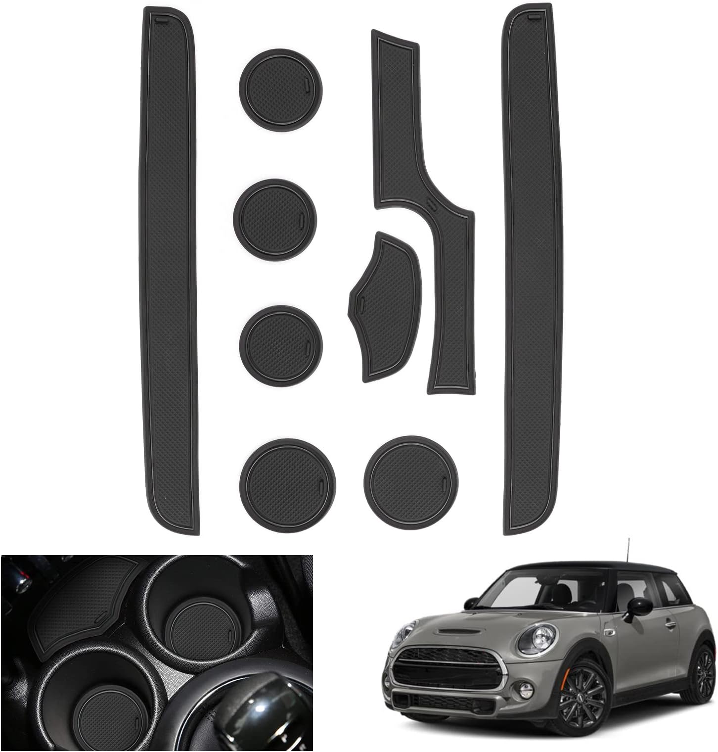Compatible with Mini Cooper F56 (2-Door) 2015-2022 2023 Non-Slip Rubber Mats, Centre Console & Door Seam Mats, F56 Accessories (Black)