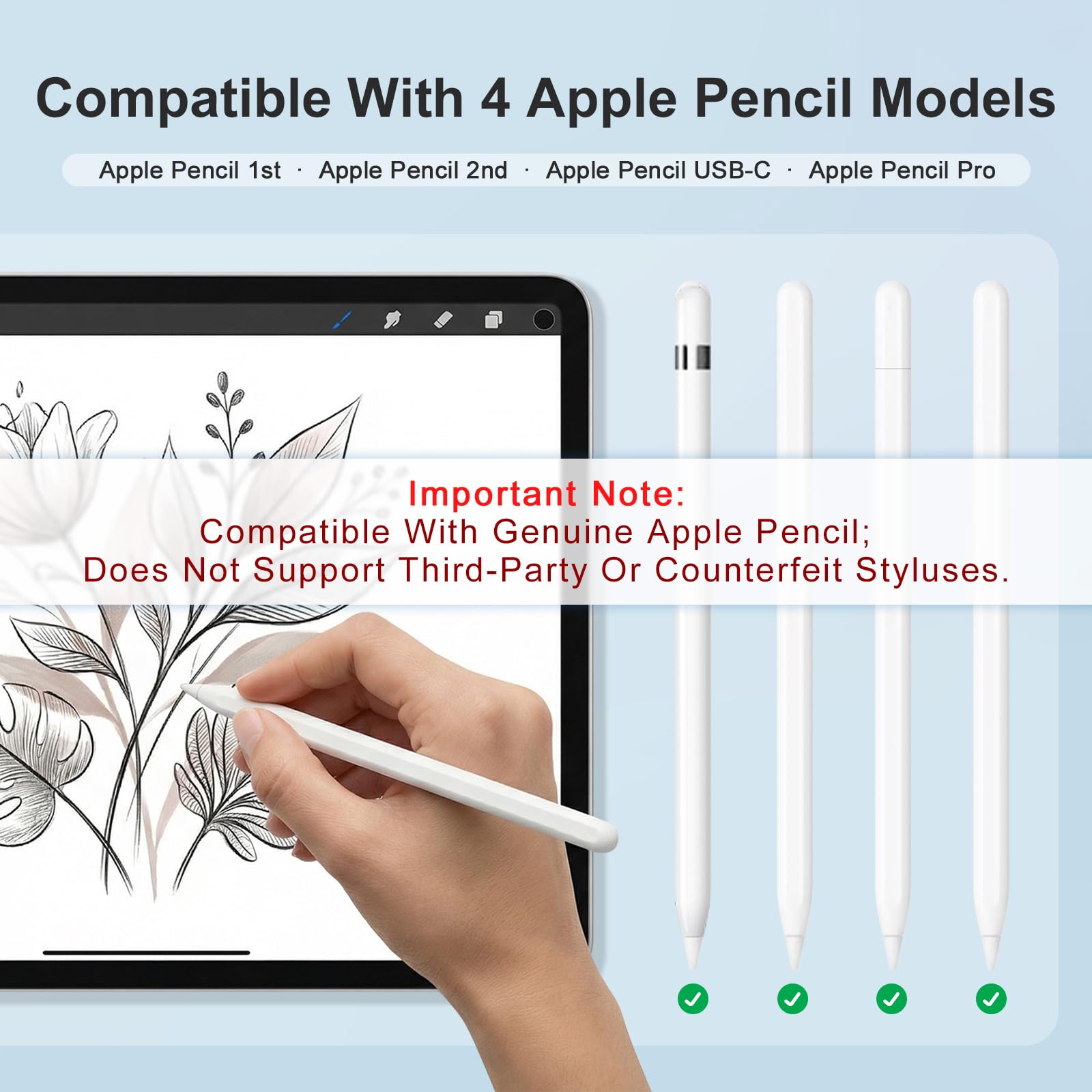 6-pak końcówek do Apple Pencil Pro, 1. i 2. generacji, USB-C, wymienne stalówki Apple do rysowania, pisania, robienia notatek i szkicowania na iPadzie, białe