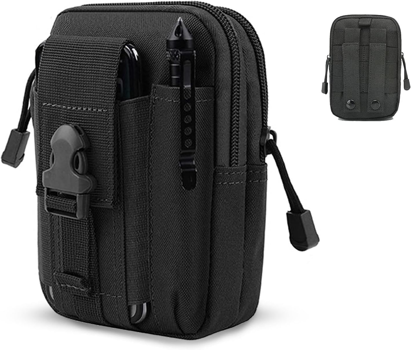 1Pack, Outdoor Tactical Waist Bag EDC Molle Belt Waist Pouch Security Purse Phone Carrying Case, Ultra Strong Stitching, Sturdy Zippers, Waterproof, Large Fanny Pack for Hiking Travel.-image-11