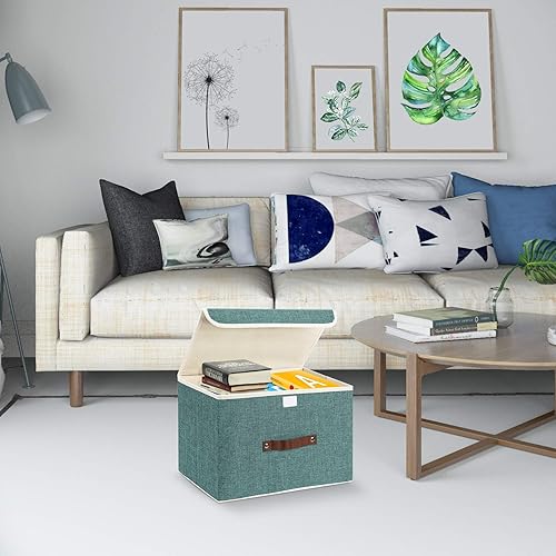 Miniatura 6 de TYEERS Cajas de almacenamiento plegables con tapas, paquete de 5 contenedores de almacenamiento de tela con tapas, organizadores de armario para