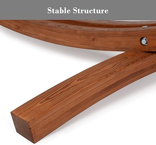Miniatura 5 de SUNCREAT Soporte de hamaca de madera de 14 pies, soporte de hamaca de arco de madera de alerce resistente con cadenas y mosquetones, capacidad de