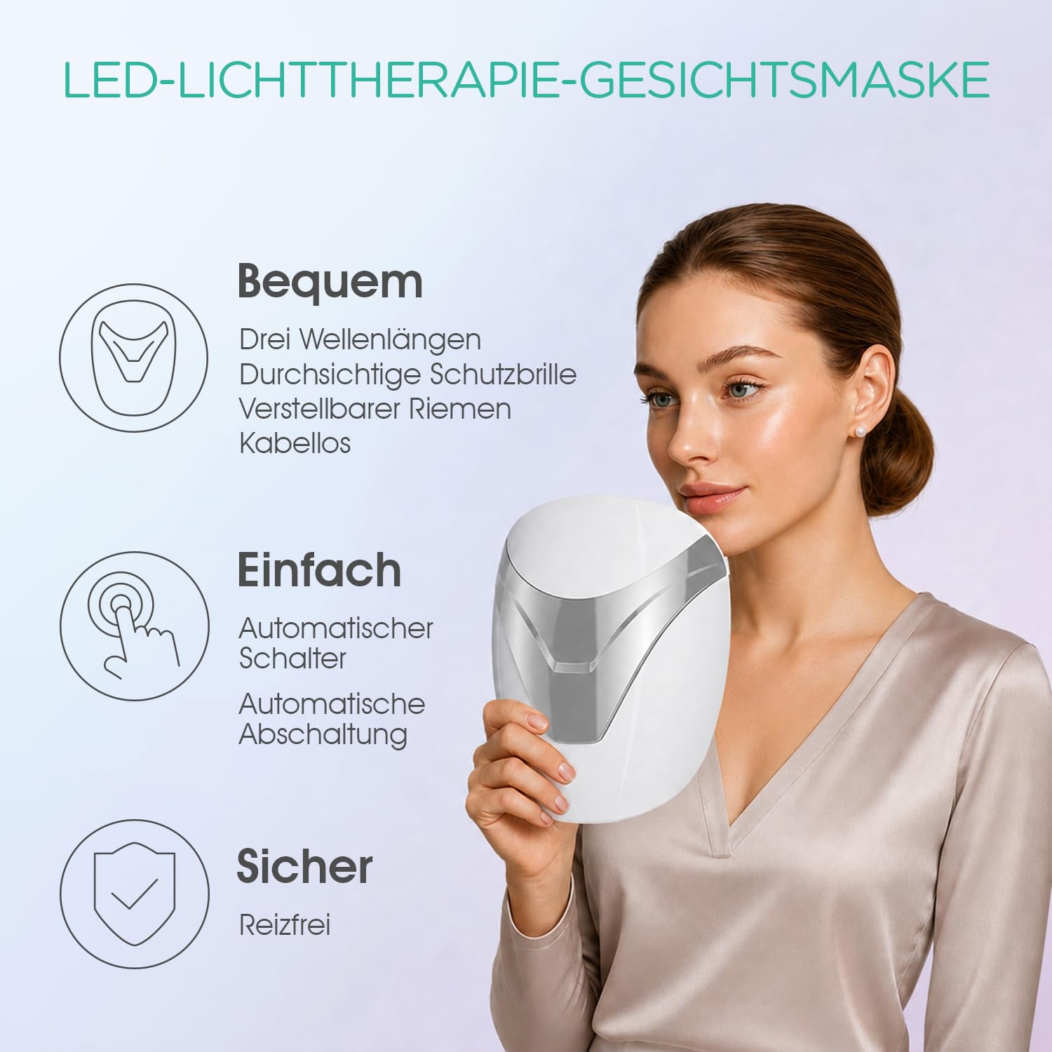 VOYOR LED-Gesichtsmaske, Lichttherapie-Maske mit Rot/Blau/Violett-Licht | Behandlung mit Timer, Komfortable Unterstützung, Kabellos, Einfache Anwendung, Anti-Aging, Verbessertes Hautbild, BM100