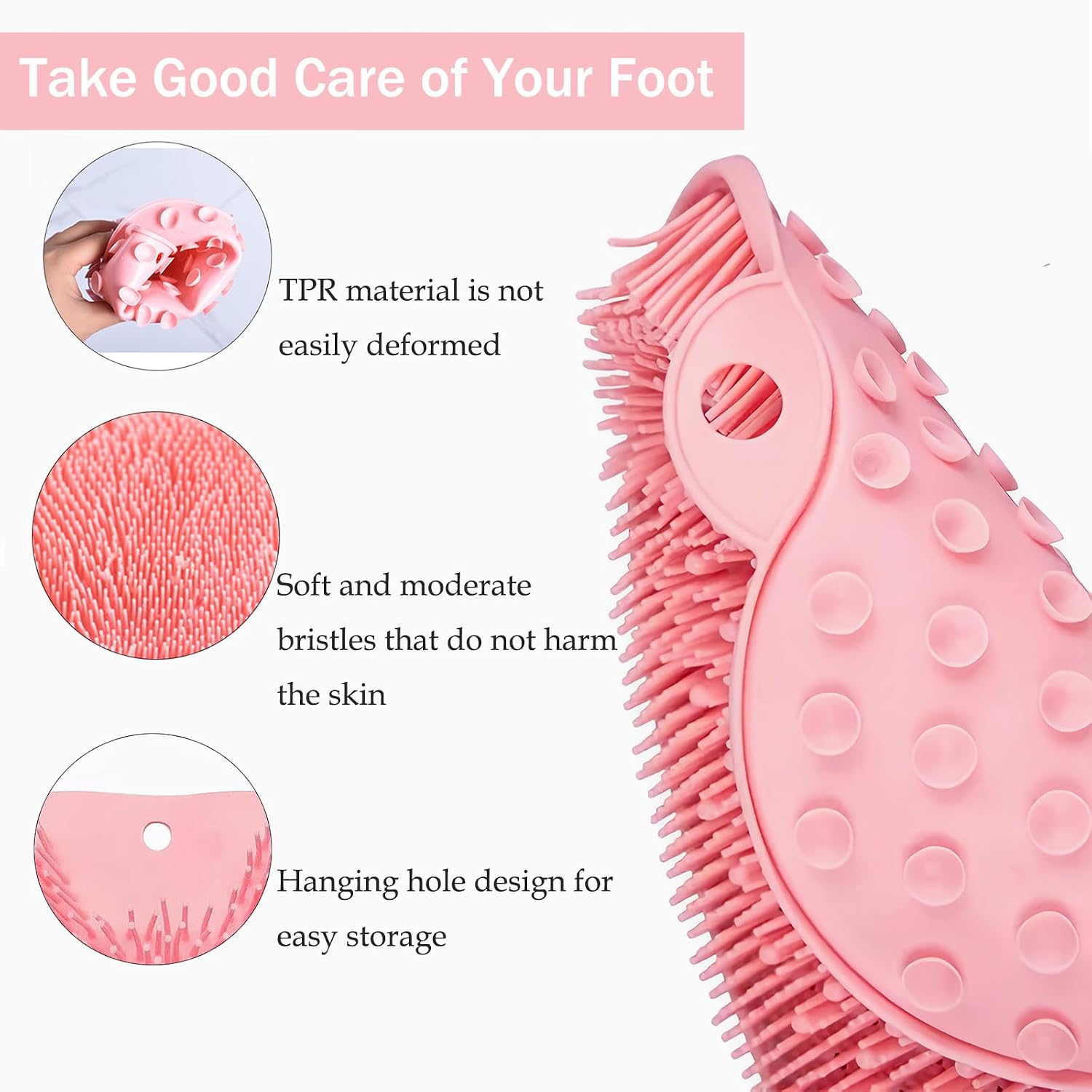 Shower Foot and Back Scrubber Mat,Wall Mounted Shower Foot Scrubber with Suction Cups,Exfoliating Silicone Massage Foot Cleaner for Shower(Grey&Pink) image 3