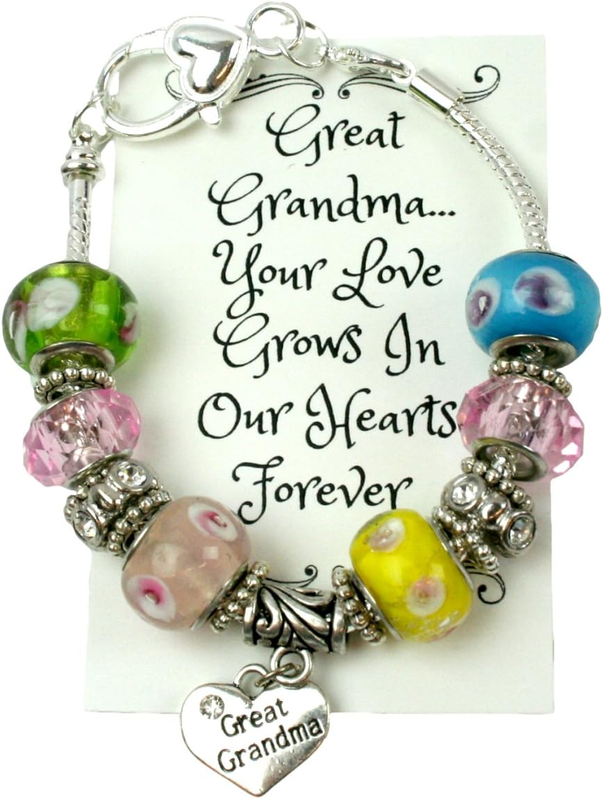 Great Grandma Jewelry Bracelet Charm and Bead 8 Inch Silver Chain in Gift Box