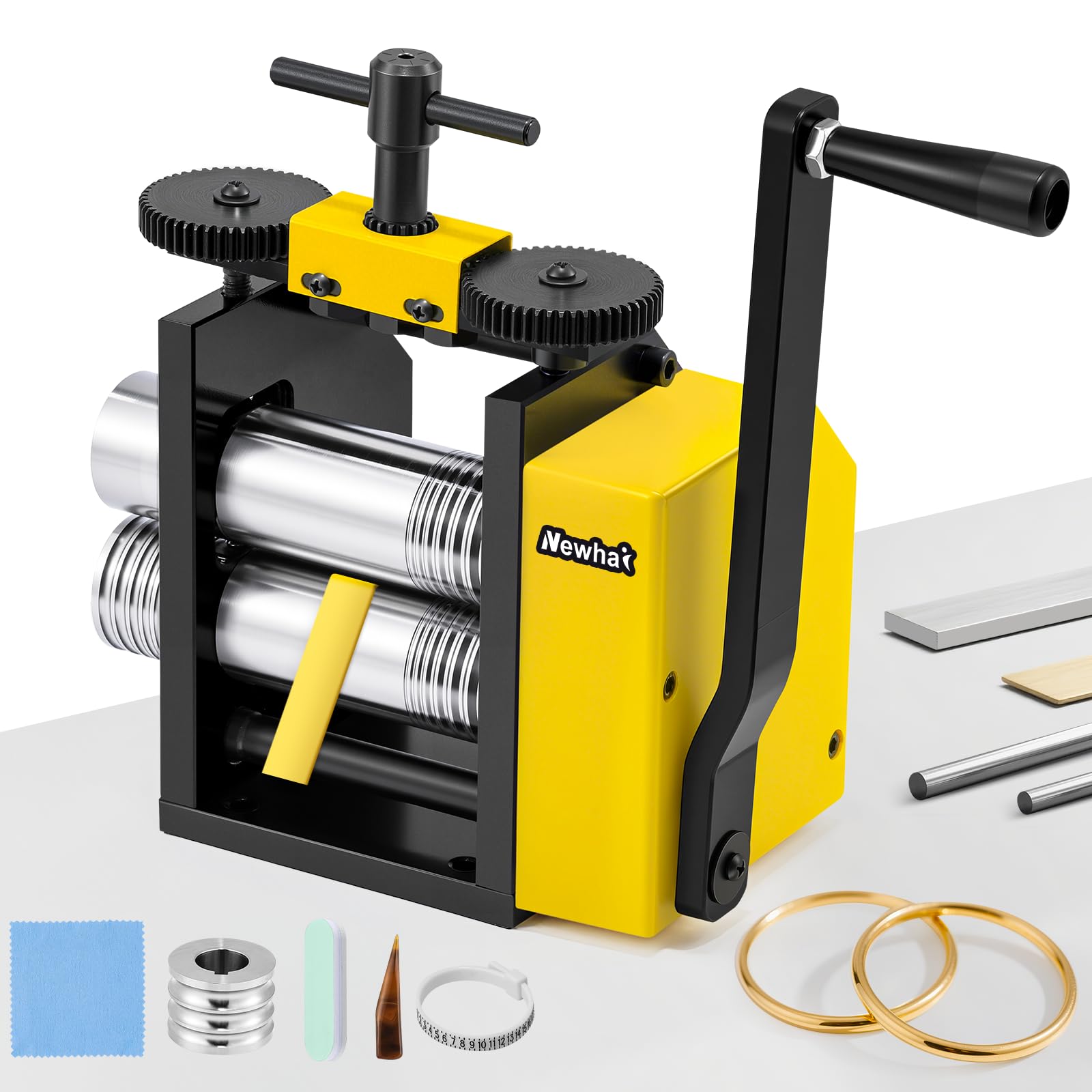 Photo 1 of Newhai Jewelry Rolling Mill Machine 3 in 1 Manual Roller Mill 0.1-7mm Adjustable Press Thickness Jewelry Making Tool for Metal Stretching Thinning & Wire Shaping in Metalworking