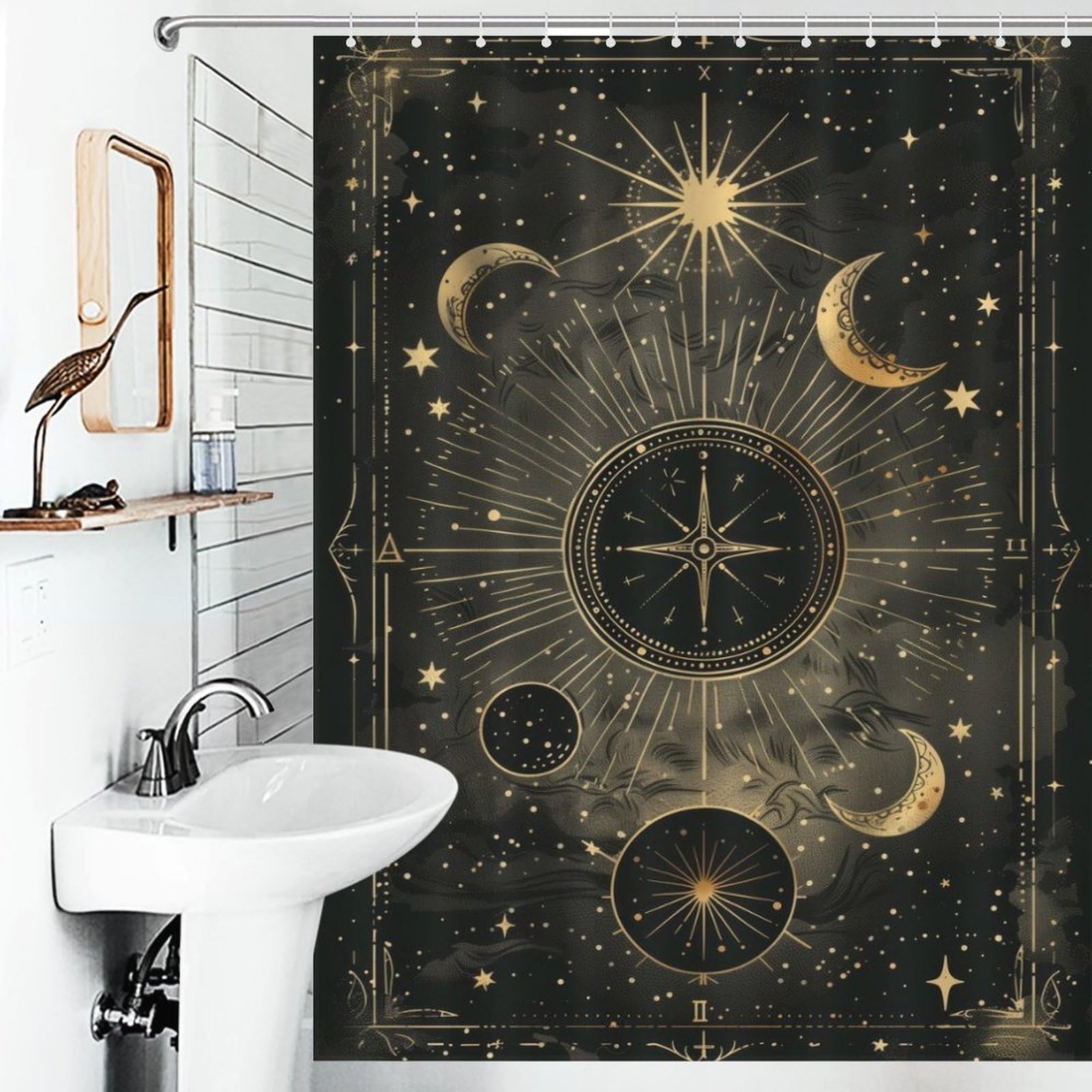 Rideaux de bain anti-éclaboussures Lunar Compass lavables pour douche moderne