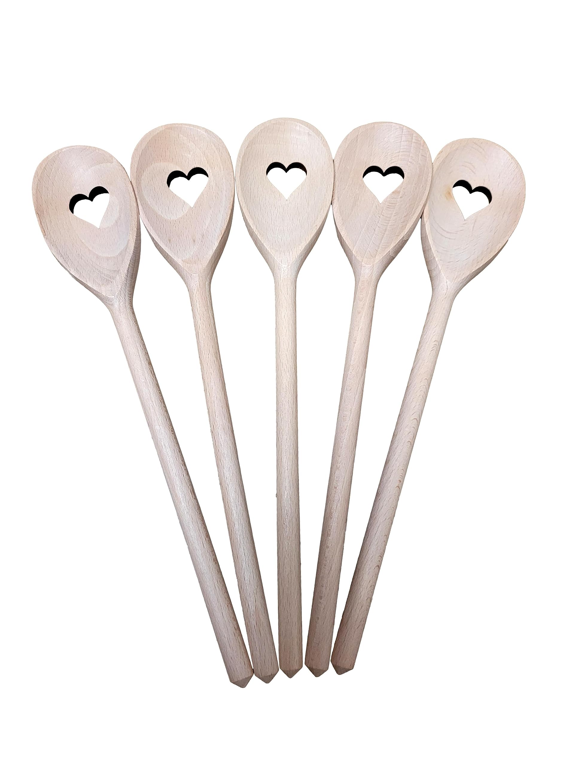 Wooden World 10 cucchiai in legno a forma di cuore, in legno di faggio, 30 cm, 10 pezzi