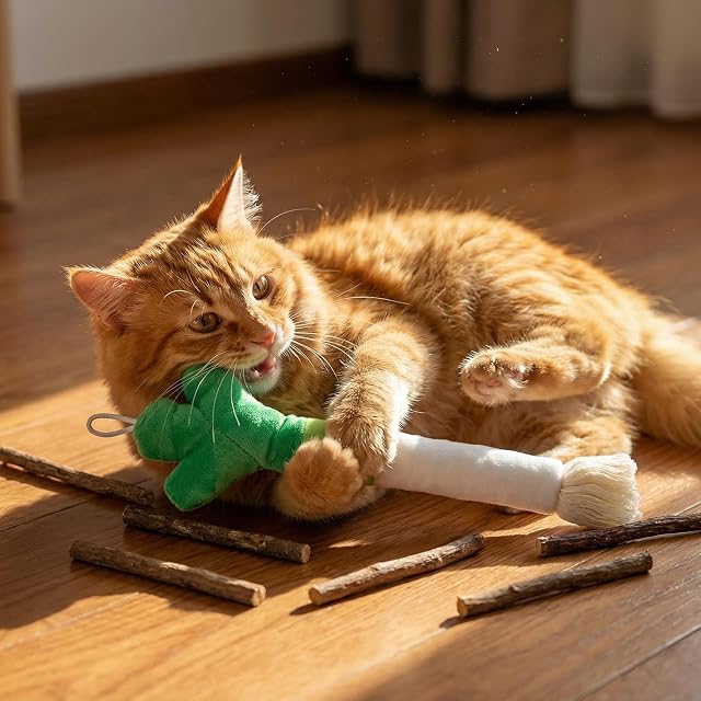 Foto 4 de 7 de Samlonge Juguete para gatos con hierba gatera, juguete largo con hierba gatera, con 5 palitos de menta gatera