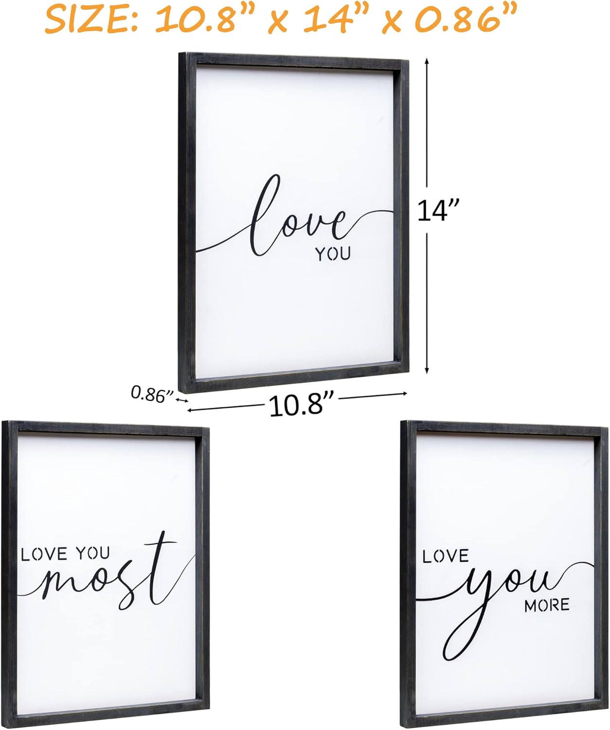 Set of 3 Love You More Sign I Love You Most Sign Wall Decor for bedroom room and living room (11x14 inches, Black)