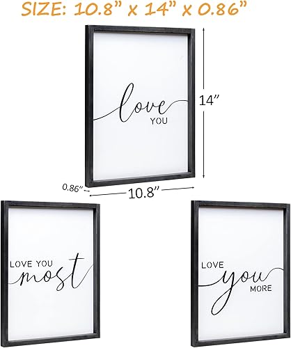 Miniatura 7 de Juego de 3 letreros con texto en inglés Love You More con texto en inglés Love You More decoración de pared para dormitorio y sala de estar 11 x 14