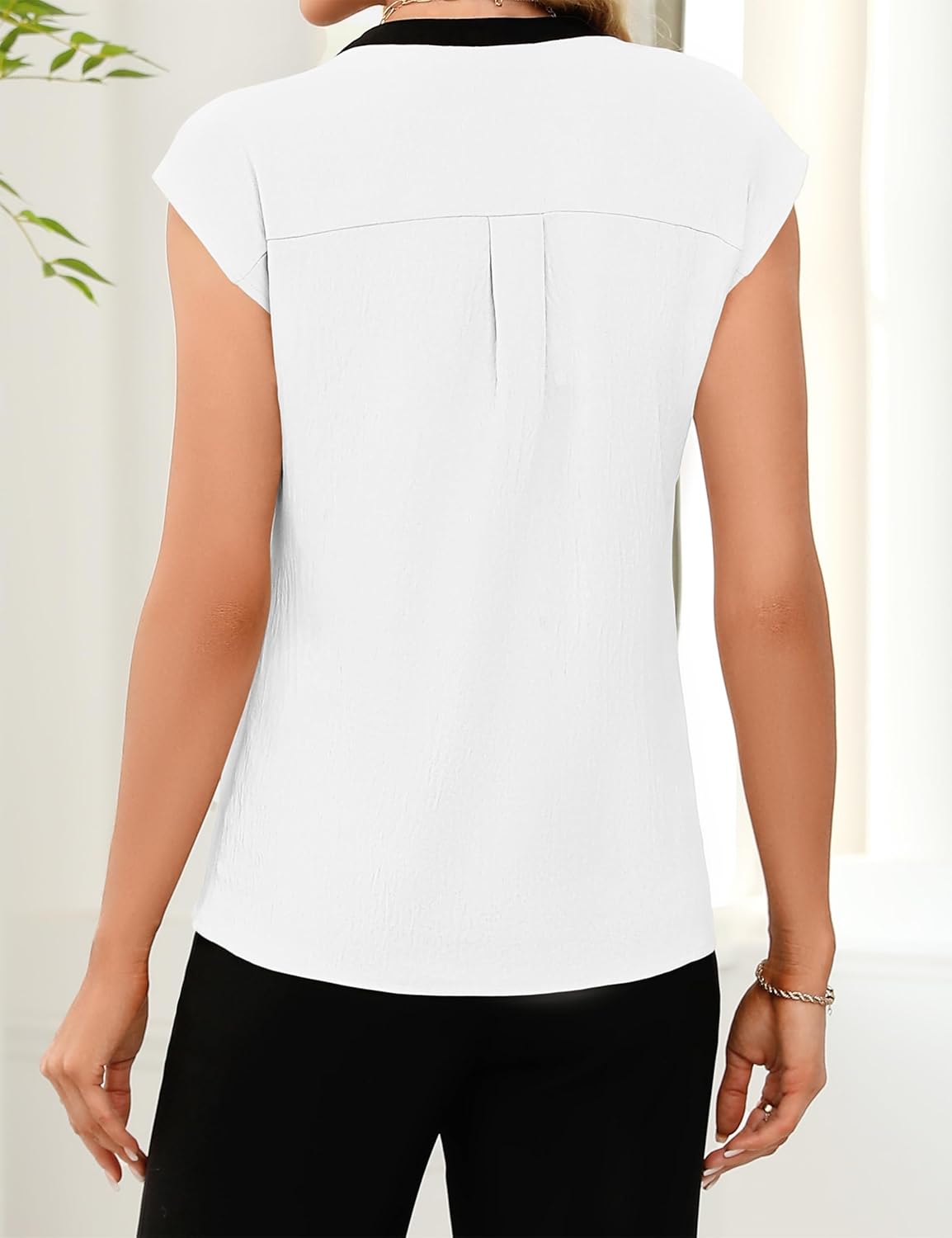Fayenne Womens Short Sleeve Tops Dressy Casual V Neck Color Block Business Casual Outfits Work Blouses Office Shirts - Image 5