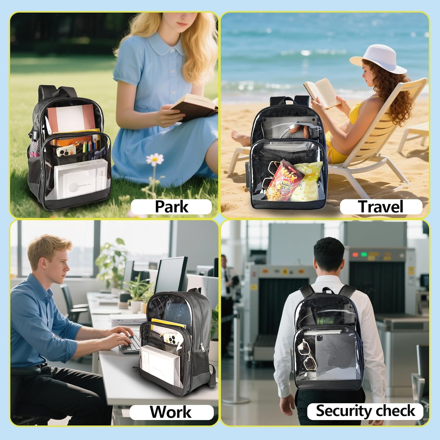 BrillaraSymn Heavy Duty Clear Backpack, Sturdy Fabric Clear Bookbag for School, Transparent PVC & Oxford Backpacks with Privacy Pocket for College Work Travel Security, Black - Image 7