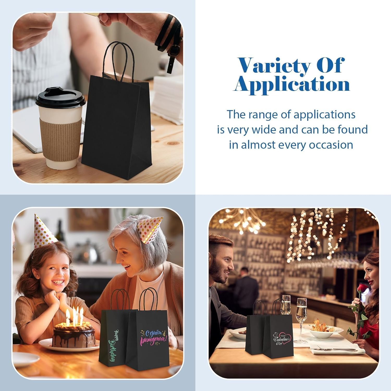 GSSUSA 200 Pack Black Paper Gift Bags 5.25x3.75x8'', Black Kraft Bags with Handles Bulk for Shopping, Craft, Grocery, Party, Retail, Lunch, Business, Wedding, Merchandise, Boutique - Image 6