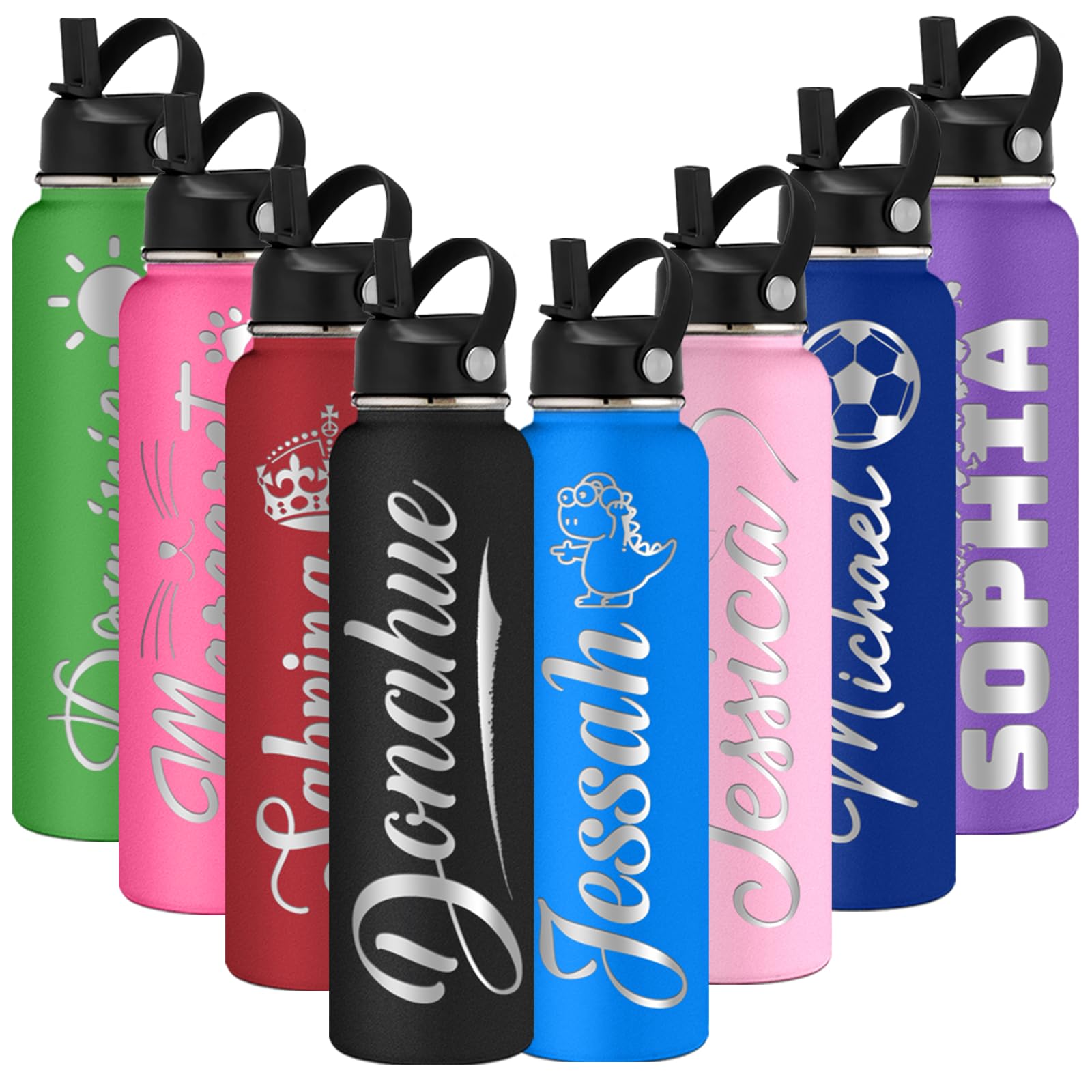 Personalized Water Bottles Custom Insulated 24oz Engraved Water Bottle Bulk Stainless Steel with Draw for Women Girls Boys Men School