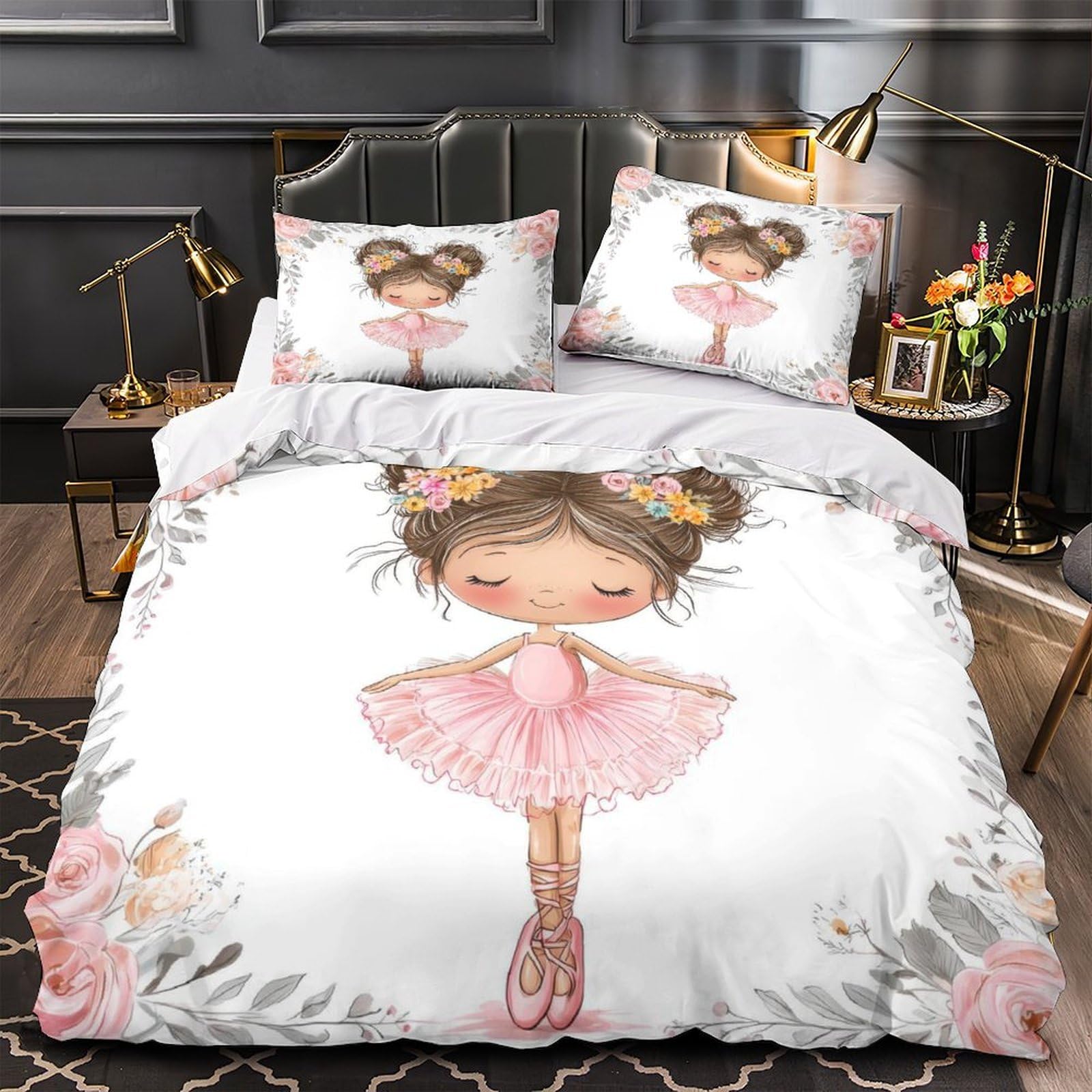 Housse de couette fille 135x200 en microfibre imprimée 3D avec taies parure de lit hypoallergénique