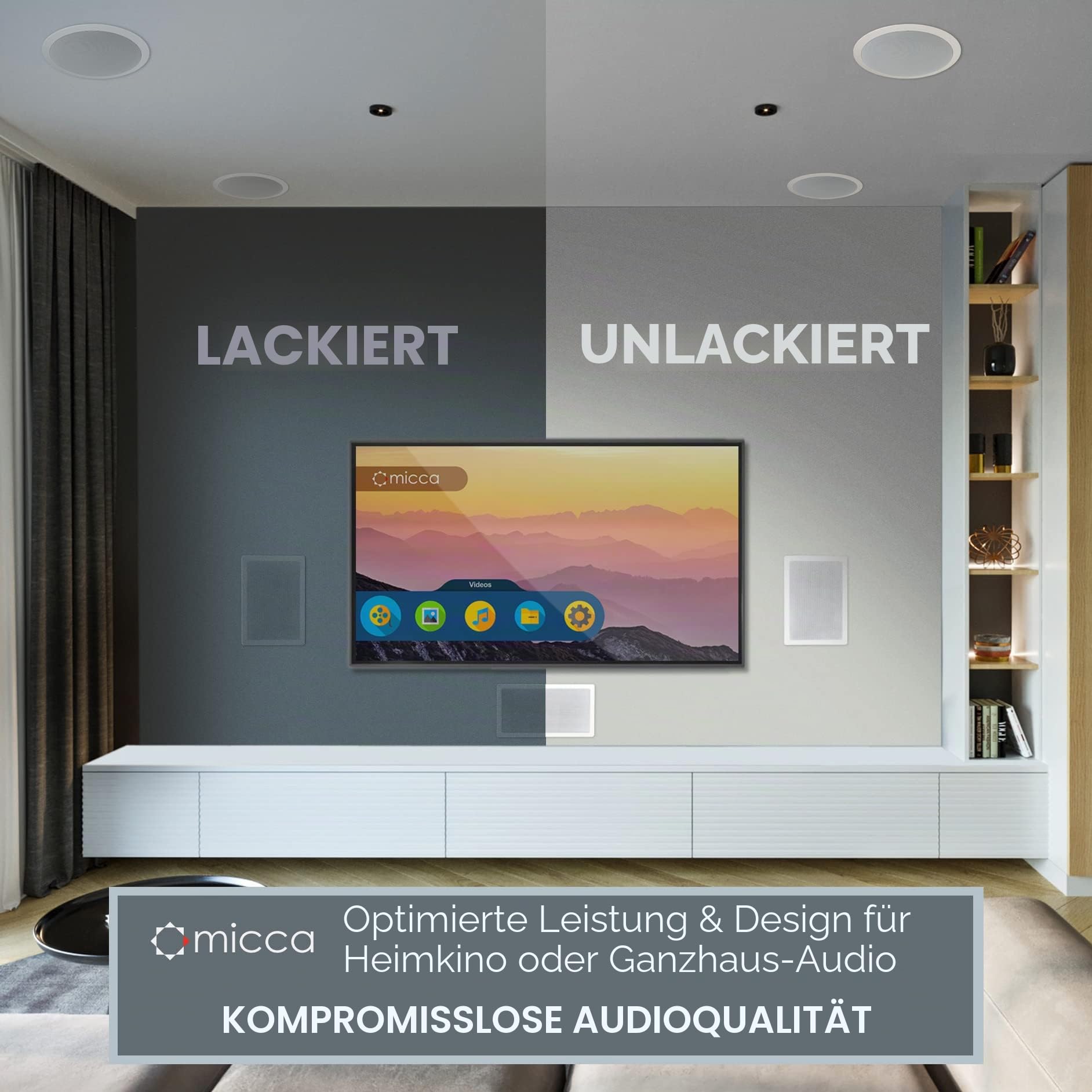 Micca M-6S 2-Wege Wandeinbaulautsprecher, 18,5 B x 27,2 cm H Ausschnitt, 16,5 cm Tieftöner, 2,5 cm Hochtöner, weiß, lackierbar, für Heimkino, Innen und überdachte Außenbereiche, einzeln