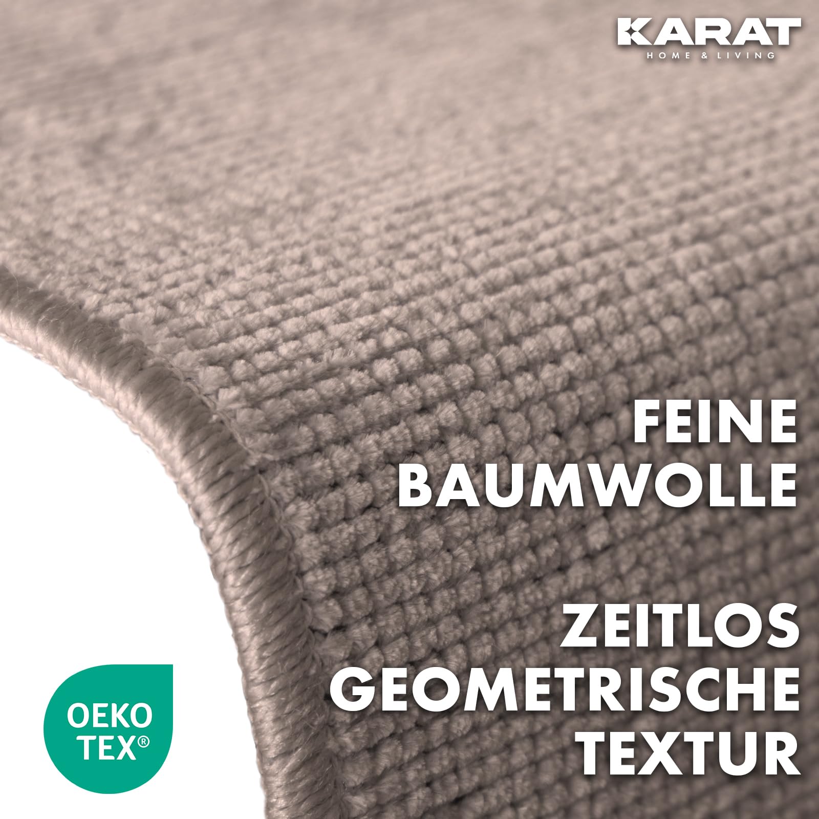 KARAT Premium Teppichläufer gewebt - 80 x 450 cm, Braun - Flauschiger Baumwoll Teppich - Läufer für Küche, Flur & Wohnraum - Flurläufer Küchenläufer Flurteppich (Azade)