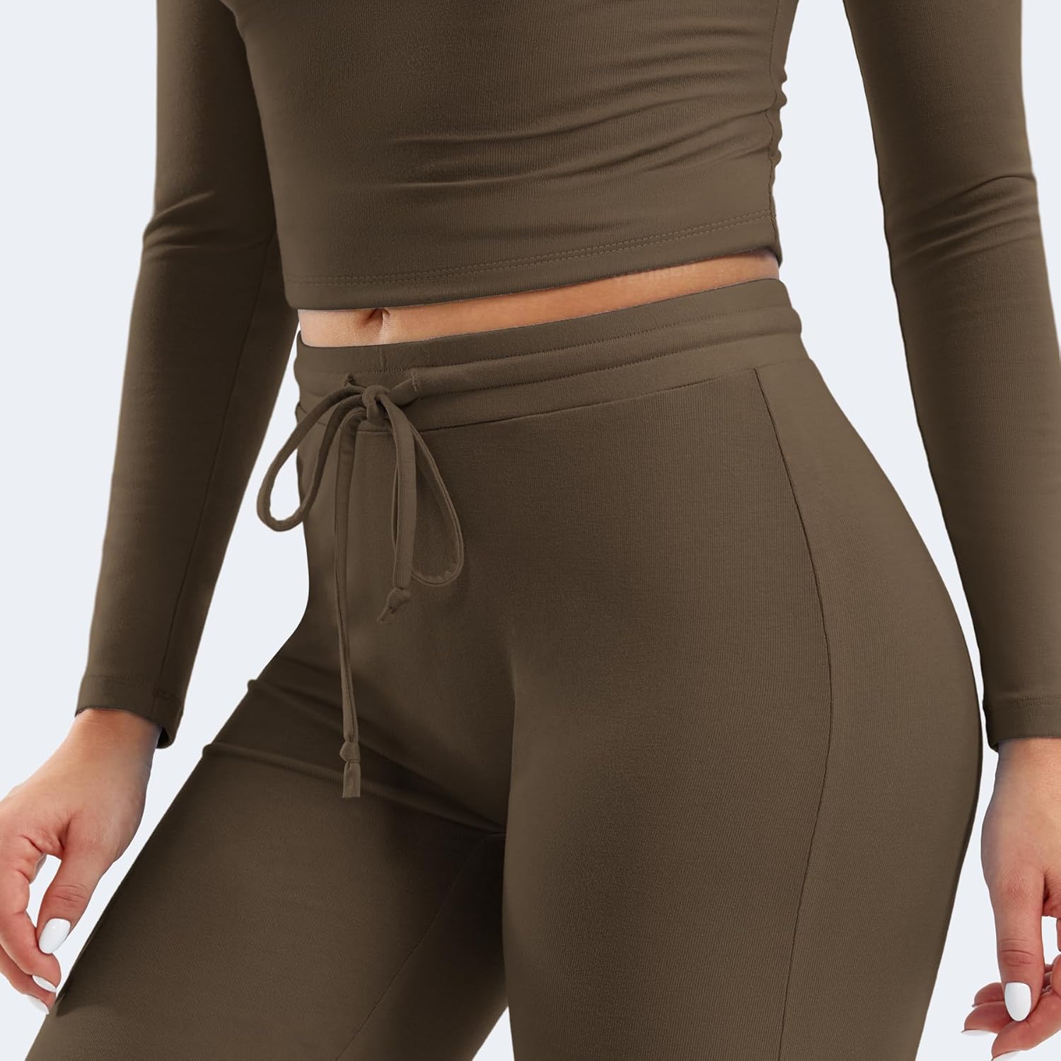 YEOREO Two Piece Sets for Women Long Sleeve Tops Lounge Set Drawstring Wide Leg Pants Ava Matching - Image 5