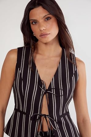 Nasty Gal Stripe Tailored Beaded Tie Front Vest