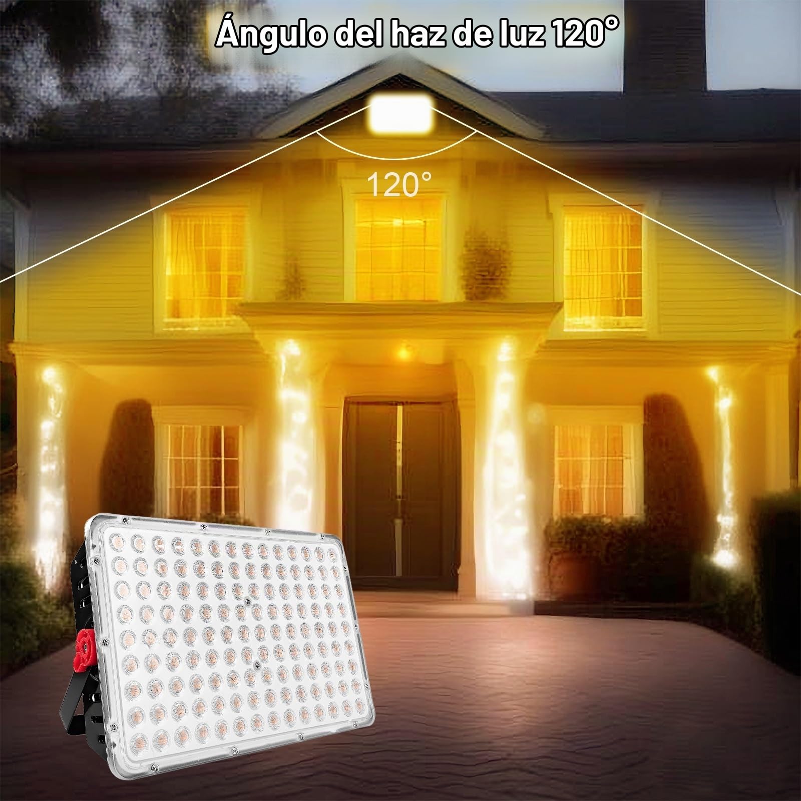 CREATESTAR Focos LED Exterior 400W, 40000LM IP66 Impermeable Proyector LED Exterior, foco exterior de Floodlight, Blanco cálido 3000K, luz de inundación para garaje almacén jardín patio