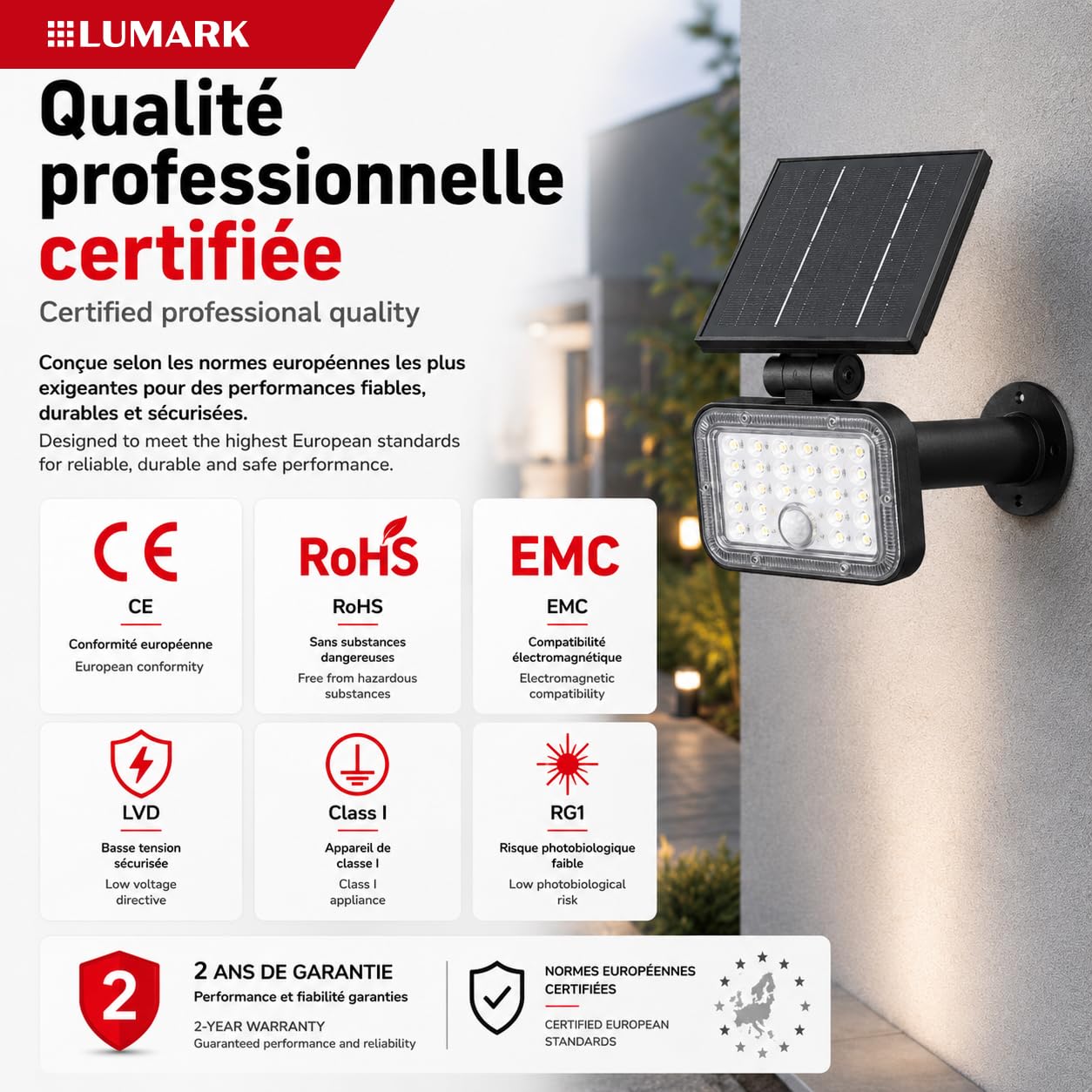 LUMARK Lot de 3 Lampes Solaires Extérieur 8W 1150 lm avec Piquet, Spot LED Jardin IP65, Détecteur Mouvement & Lumière, Télécommande, 3000K, Éclairage Allée Sans Fil