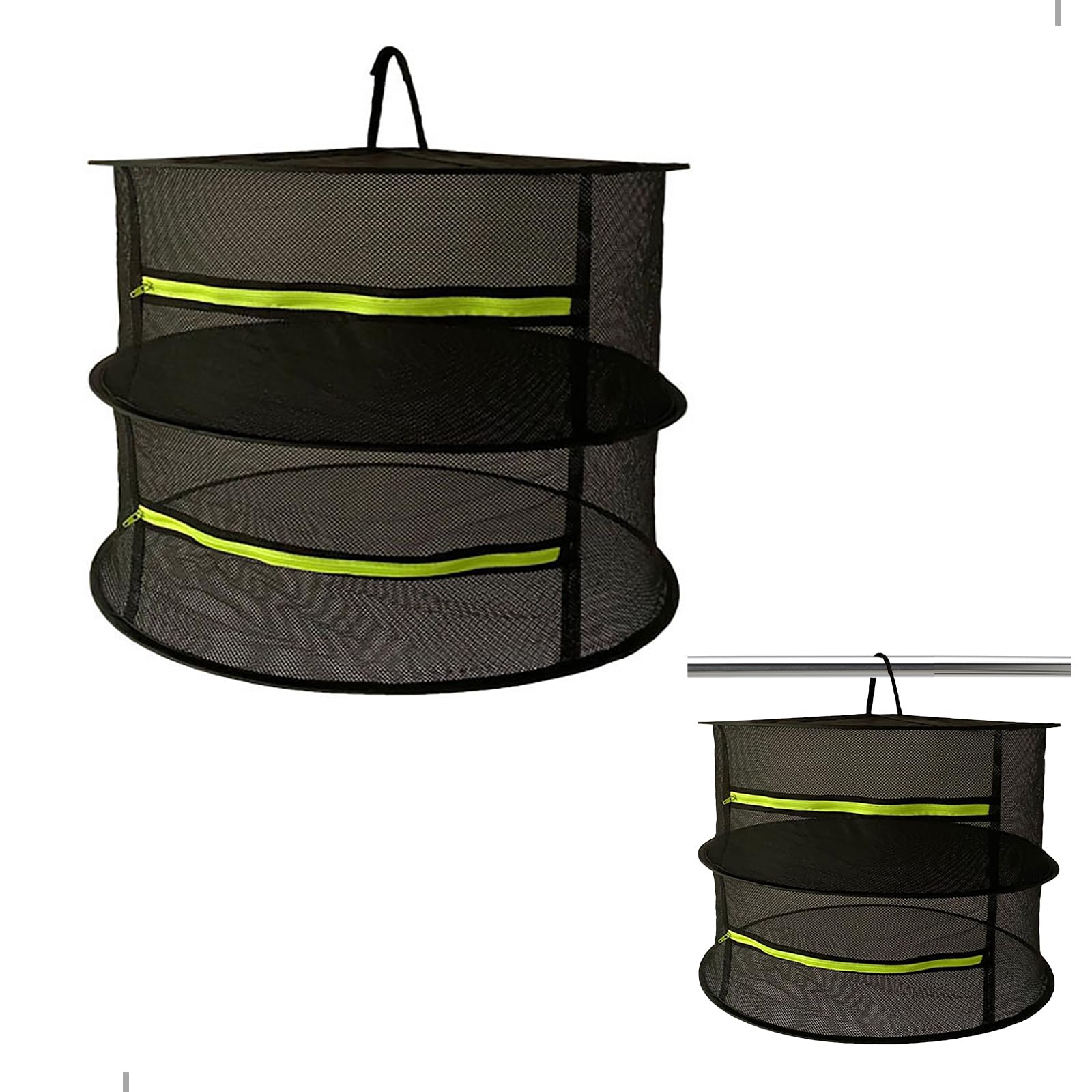 gexu Herb drying net with zip, 2 layers, hanging foldable, 61 cm x 61 cm x 38 cm, black herb drying net, plant dryer for drying vegetables, meat, herbs, fish etc.