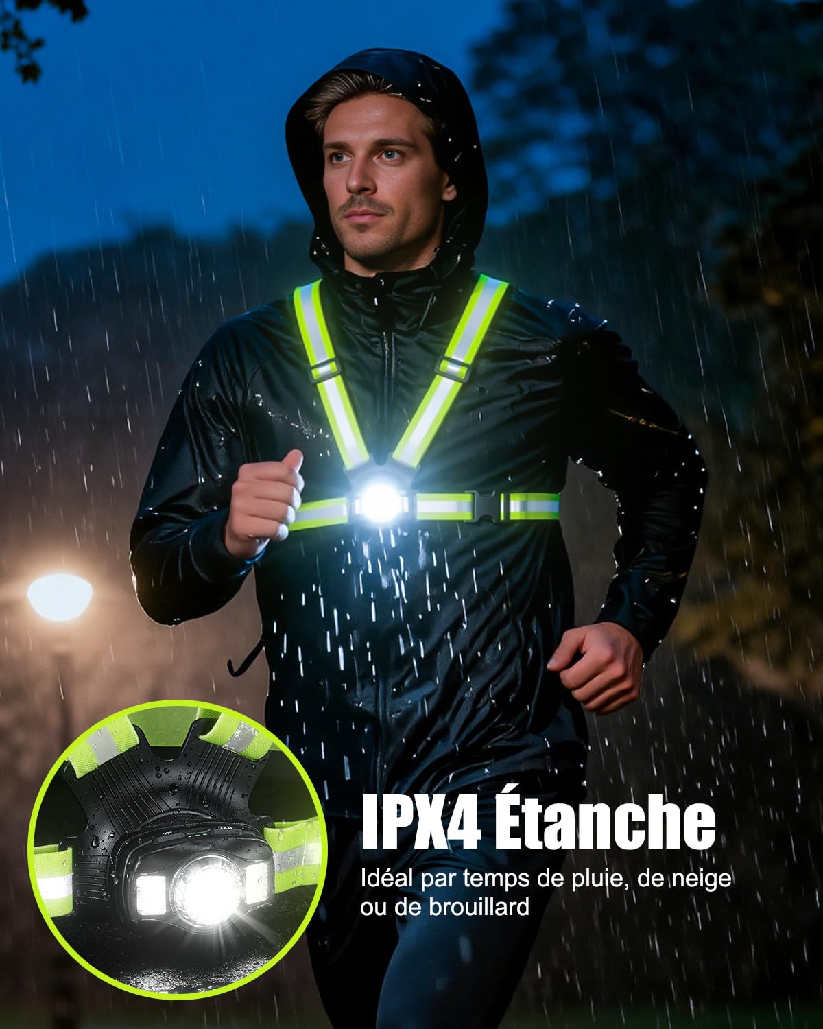 Babacom 500LM Lampe Running Pectorale, 6 Modes Lampe Course a Pied avec Faisceau Réglable 45°, Remplacer Lampe Frontale, Rechargeable Gilet Reflechissant à 360° pour Cyclisme/Jogging Sports Nocturnes