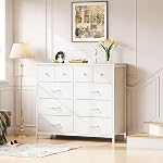MUTUN Dresser for Bedroom, Commode De Chambre, 10 Storage Tall Fabric Drawer Dresser for Living Room Closet Hallway Entryway, Chest of Drawers, Organizer Unit, White