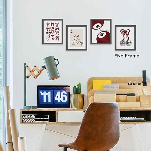 Miniatura 3 de TLESKE Juego de 4 pósteres de 8 x 10 pulgadas, diseño de arco coqueta rojo, sin marco, 8 bolas de la suerte, decoración para adolescentes y niñas,