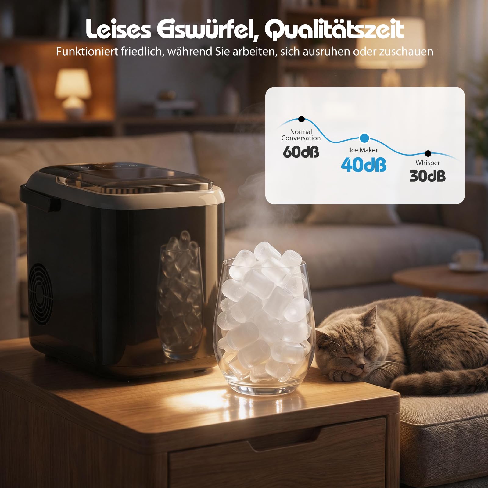 Aigostar Klein Eiswürfelmaschine 1,5L, 130W Doppeldeckel Eiswürfel Maschine, 9 Eiswürfel in 6 Mins, 14kg/24h, 2 Eiswürfel Größen, Selbstreinigend Ice Maker, Eisbehälter voll & Wassermangelwarnung