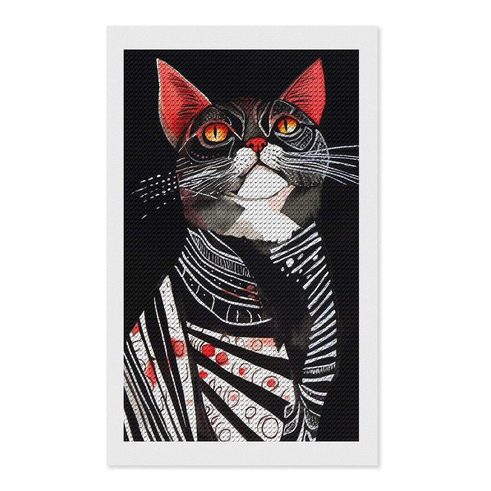 Junmoney Artistic Black Cat Portrait Diamond Painting Canvas Set 12"x20", Easy to Enjoy, Adhesive Canvas, Office Decor, Holiday Gift Idea, with Tool Kit