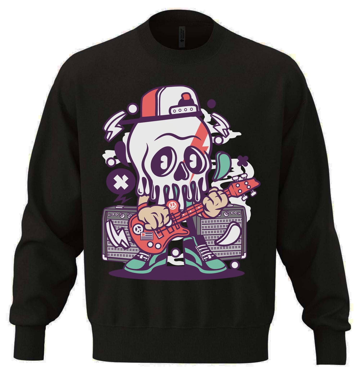 I Love Rock gitara elektryczna unisex oversize mieszanka bawełny ciężka bluza czarna