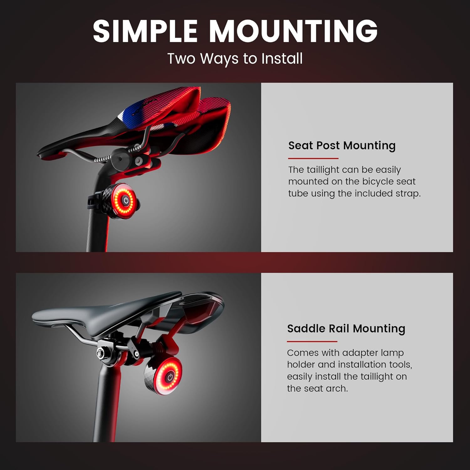 Find My Bike Tail Light - Smart Rear Light New USB Rechargeable Bike Tail Light - Smart LED with Brake Sensing Technology, IP65 Waterproof, 984ft Visibility, Apple Find My Anti-Theft iPhone Compatible